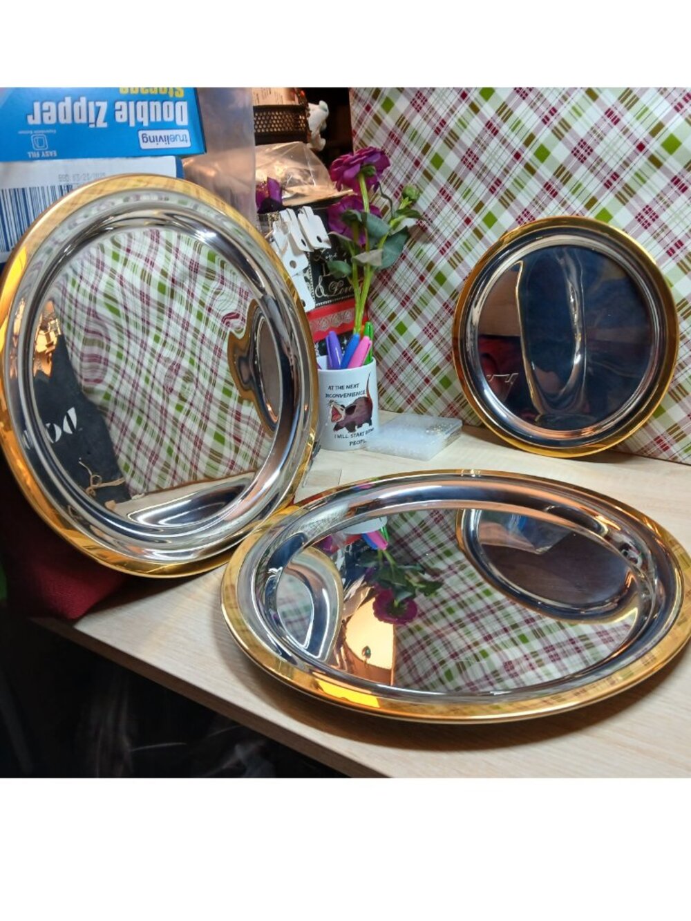Three Piece Set of STAINLESS STEEL GENEVA MADE IN CHINA BUTLER'S TRAYS